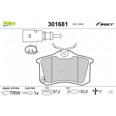 Bilde av VALEO 301681 Bremseklosser FIRST bakaksel inkl. slitasjevarselkontakt med antihyle blikk FORD: Galaxy Mk1 MPV, MONDEO 3, 3 Stufenheck