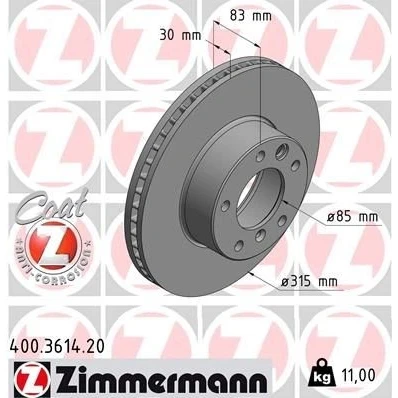 Bilde av ZIMMERMANN COAT Z 400.3614.20 Bremseskiver 315 30 6/5 5 130 innvendig ventilert belagt MERCEDES BENZ: G Klasse SUV