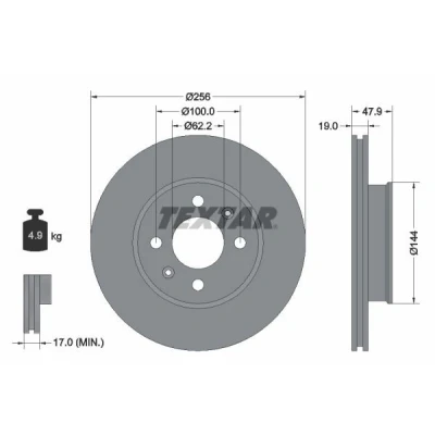 Bilde av TEXTAR 92144700 Bremseskiver 256 19 04/06 100 innvendig ventilert uten hjulfestebolt, hjulnav HYUNDAI: Getz