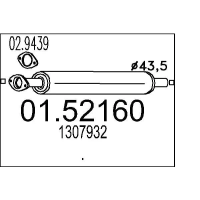 Bilde av MTS 01.52160 Mellomlyddemper 1015 VOLVO: S40 II, V50, C30