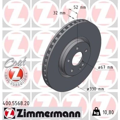 Bilde av ZIMMERMANN Bremseskive MERCEDES BENZ: Vito Tourer, V Klasse, Mixto 330mm 32mm 6/5 5 hull 112mm innvendig ventilert belagt høy karbon 400.5568.20