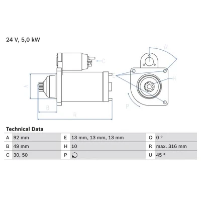 Bilde av BOSCH 0 986 023 430 Starter 24V 5kW 10 30 rechts 92mm IVECO: EuroCargo I III