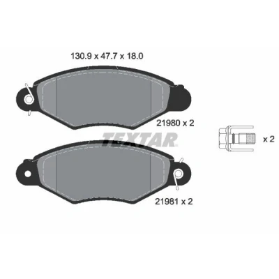 Bilde av TEXTAR 2198004 Bremseklosser ikke klargjort for slitasjeindikator med bremsecaliperskruer RENAULT: Kangoo I, PEUGEOT: 206 Hatchback