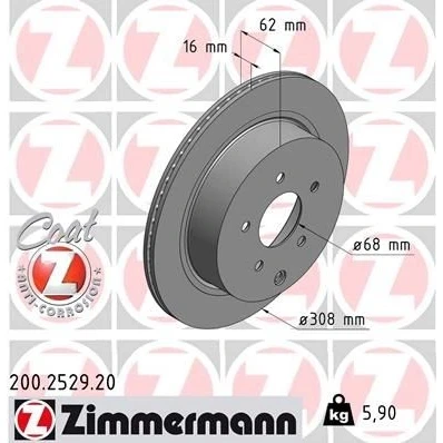 Bilde av ZIMMERMANN COAT Z 200.2529.20 Bremseskiver 308 16 6/5 5 114 innvendig ventilert belagt NISSAN: Murano II
