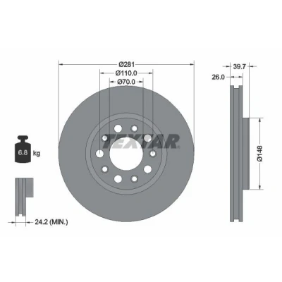 Bilde av TEXTAR PRO 92230103 Bremseskiver 281 26 05/10 110 innvendig ventilert belagt uten hjulfestebolt, hjulnav ALFA ROMEO: Giulietta Hatchback