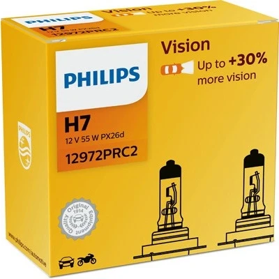 Bilde av Halogenpære PHILIPS Vision H7 PX26d, på begge sider, passer mange bilmodeller, 000000000H7, 00000000H7, 0000000H7, 000000H7, 002 544 00