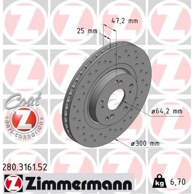 Bilde av ZIMMERMANN SPORT COAT Z 280.3161.52 Bremseskiver 300 25 9/5 5 114 innvendig ventilert, hullet belagt HONDA: CIVIC 7 Hatchback