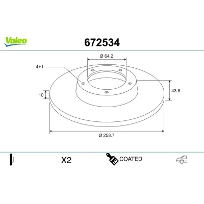 Bilde av VALEO 672534 Bremseskiver bakaksel 259 10 4 fullt ut belagt MINI: Hatchback, Cabrio