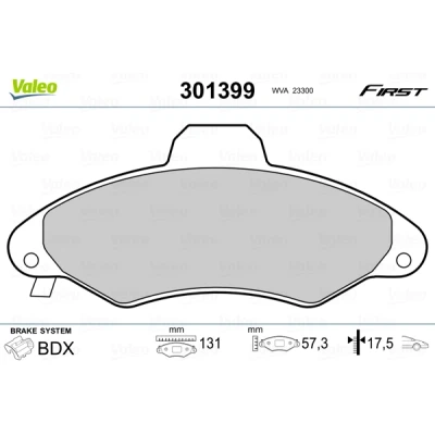 Bilde av VALEO 301399 Bremseklosser FIRST framaksel ekskl. slitasjevarselkontakt uten antiskrike blikk FORD: Escort 5, 6, 6 Cabrio