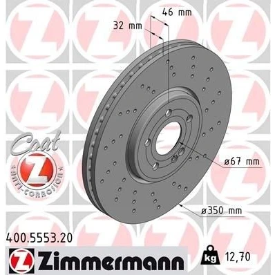 Bilde av ZIMMERMANN 400.5553.20 Bremseskiver 350 32 6/5 5 112 innvendig ventilert, hullet belagt MERCEDES BENZ: A Klasse