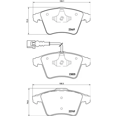 Bilde av BREMBO P 85 149 Bremseklosser inkl. slitasjevarselkontakt med kolbleklips uten tilbehør VOLKSWAGEN: Touareg I