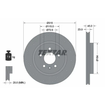 Bilde av TEXTAR PRO 92290003 Bremseskiver 315 23 05/06 115 hullet, innvendig ventilert belagt uten hjulfestebolt, hjulnav