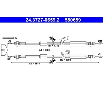 Bilde av ATE 24.3727 0659.2 Bremsekabel 1816, 1860 FORD: Focus 2 Kombi, 2, C Max