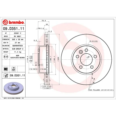 Bilde av BREMBO 09.D351.11 Bremseskiver 325 30 5 innvendig ventilert belagt høy karbon VOLKSWAGEN: Crafter Van