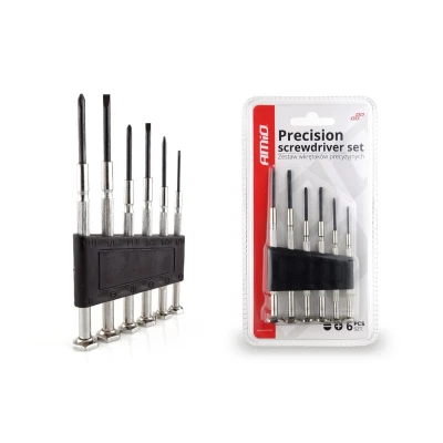 Bilde av AMiO 02408 Skrutrekkersett 6 spor, Krysspor (PH) PH0, PH1, SL1.4, SL2.0, SL2.4, SL3.0 plastkoffert