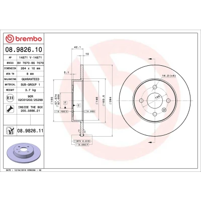 Bilde av BREMBO 08.9826.10 Bremseskiver 264 10 4 fullt ut med skruer OPEL: Combo C Varebil / Stasjonsvogn, Meriva A, Corsa Hatchback