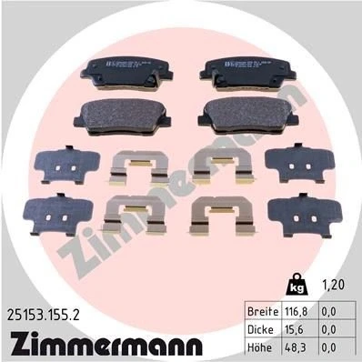 Bilde av ZIMMERMANN 25153.155.2 Bremseklosser med akustisk slitasjevarsel Bildet viser leveranseinnholdet, glideplate HYUNDAI: SANTA FE 3