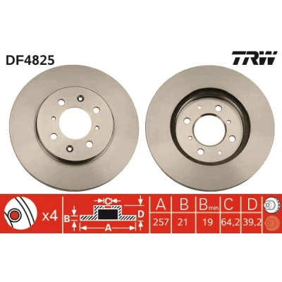 Bilde av TRW DF4825 Bremseskiver 258 21 4 100 ventilert spraylakkert HONDA: Jazz 2