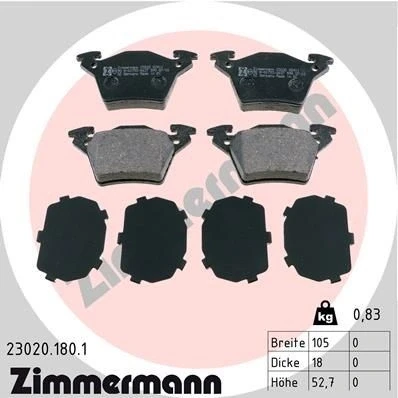 Bilde av ZIMMERMANN 23020.180.1 Bremseklosser klargjort for slitasjeindikator Bildet viser leveranseinnholdet MERCEDES BENZ: Vito Minibuss, V Klasse, Van