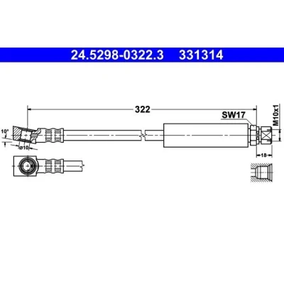 Bilde av Bremseslange, Framaksel, Framaksel høyre, opel,saab,vauxhall, 4241444, 5 62 345, 350, 358, 90235568, 90374106, 90468319