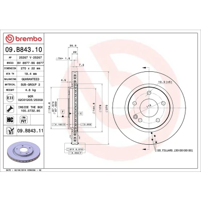 Bilde av BREMBO COATED DISC LINE 09.B843.11 Bremseskiver 270 22 5 innvendig ventilert belagt høy karbon med skruer MERCEDES BENZ: Vaneo