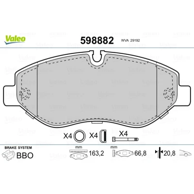 Bilde av VALEO 598882 Bremseklosser framaksel med antihyle blikk MERCEDES BENZ: Vito Minibuss, Tourer, Sprinter 3.5 T Van