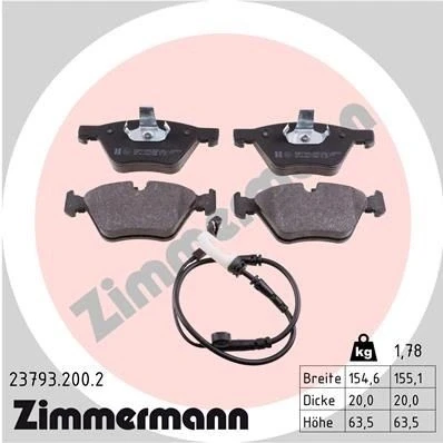 Bilde av ZIMMERMANN 23793.200.2 Bremseklosser inkl. slitasjevarselkontakt Bildet viser leveranseinnholdet BMW: 5 Touring, Sedan