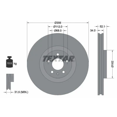 Bilde av TEXTAR PRO+ 92238205 Bremseskiver 356 34 05/06 112 innvendig ventilert belagt høy karbon uten hjulfestebolt, hjulnav AUDI: A6 C7 Avant
