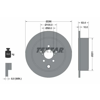 Bilde av TEXTAR 92200000 Bremseskiver 286 10 05/08 100 fullt ut uten hjulfestebolt, hjulnav SUBARU: Impreza III Hatchback, Forester III, Outback IV