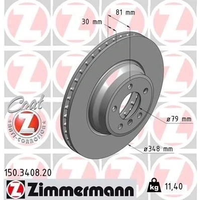 Bilde av ZIMMERMANN COAT Z 150.3408.20 Bremseskiver 348 30 6/5 5 120 innvendig ventilert belagt høy karbon BMW: 7
