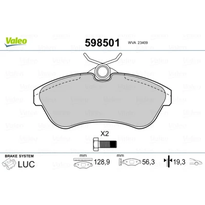 Bilde av VALEO 598501 Bremseklosser framaksel ekskl. slitasjevarselkontakt med sikringsskruesett, uten antiskrike blikk CITROËN: C3 II, I Hatchback