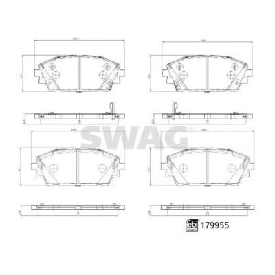 Bilde av SWAG 33 10 5574 Bremseklosser framaksel med akustisk slitasjevarsel antihyle blikk, festemateriell fjær MAZDA: 3 Hatchback