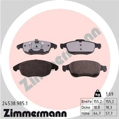 Bilde av ZIMMERMANN 24538.985.1 Bremseklosser Bildet viser leveranseinnholdet CITROËN: Berlingo II Van, II, C4 I Grand Picasso