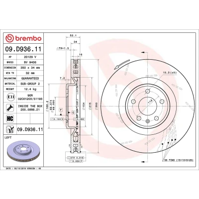 Bilde av BREMBO 09.D936.11 Bremseskiver 350 34 5 innvendig ventilert, med sliss belagt høy karbon skruer PORSCHE: Macan