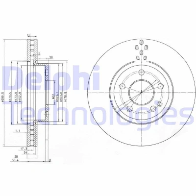 Bilde av DELPHI BG3838 Bremseskiver 300 28 5 ventilert oljet ubehandlet uten hjullager, ABS sensorring MERCEDES BENZ: Vito Tourer, Van, Minibuss