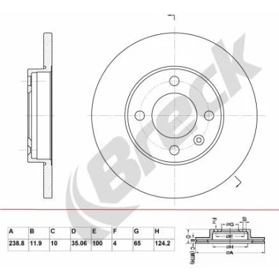 Bilde av BRECK BR 011 SA100 Bremseskiver 238,8 11,9 4 fullt ut belagt uten lager VOLKSWAGEN: GOLF 3, 2, 1, AUDI: Coupe B2, 80 B1 Sedan, B2