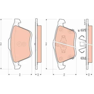 Bilde av TRW GDB3400 Bremseklosser med akustisk slitasjevarsel MAZDA: 6 Stasjonsvogn, Sedan, Hatchback