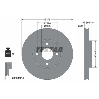 Bilde av TEXTAR PRO 92279003 Bremseskiver 278 25 04/04 108 innvendig ventilert belagt uten hjulfestebolt, hjulnav FORD: Ecosport Mk2