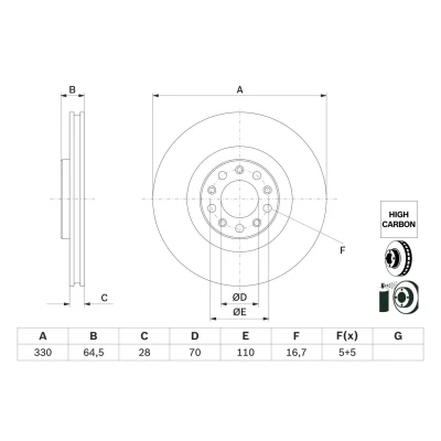Bilde av BOSCH 0 986 479 E88 Bremseskiver 330 28 5 110 ventilert belagt høy karbon ALFA ROMEO: Stelvio, Giulia Sedan