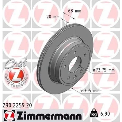 Bilde av ZIMMERMANN COAT Z 290.2259.20 Bremseskiver 305 20 6/5 5 121 utvendig ventilert belagt JAGUAR: XJ Sedan, XK 8 Coupé