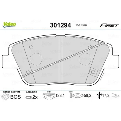 Bilde av VALEO 301294 Bremseklosser FIRST framaksel inkl. slitasjevarselkontakt med antihyle blikk KIA: Optima / K5, HYUNDAI: Elantra V Sedan