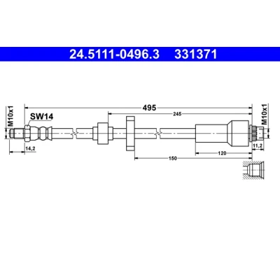 Bilde av ATE 24.5111 0496.3 Bremseslange 495 M10x1 PEUGEOT: 208 I Hatchback, CITROËN: DS3 Hatchback