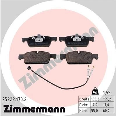 Bilde av ZIMMERMANN 25222.170.2 Bremseklosser inkl. slitasjevarselkontakt Bildet viser leveranseinnholdet PEUGEOT: 508 I SW, Sedan