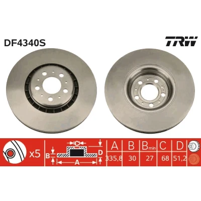 Bilde av TRW DF4340S Bremseskiver 336 30 5 108 ventilert spraylakkert VOLVO: XC90 I