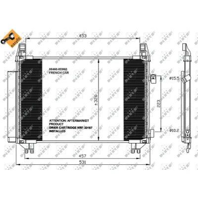 Bilde av NRF EASY FIT 35654 Kondensator med tørker, tetningsring 15,5 10,2 Aluminium 480 TOYOTA: Yaris II Hatchback, III Hatchback
