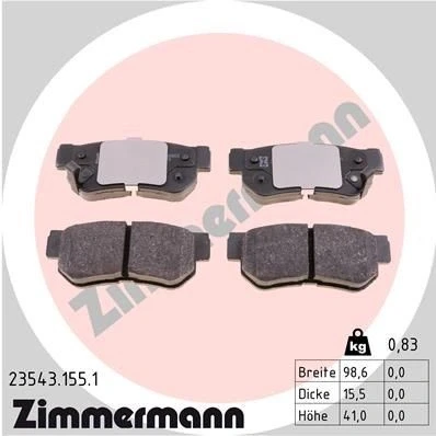 Bilde av ZIMMERMANN 23543.155.1 Bremseklosser med akustisk slitasjevarsel Bildet viser leveranseinnholdet HYUNDAI: Santa Fe I, Getz, Grandeur