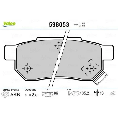 Bilde av VALEO 598053 Bremseklosser bakaksel inkl. slitasjevarselkontakt uten antiskrike blikk LOTUS: Elise S1, HONDA: CIVIC 6 Stufenheck