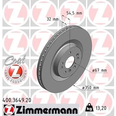 Bilde av ZIMMERMANN Bremseskive MERCEDES BENZ: ML Klasse, GL, R Klasse COAT Z 32mm 8/5 5 hull 112mm innvendig ventilert belagt høy karbon 400.3649.20