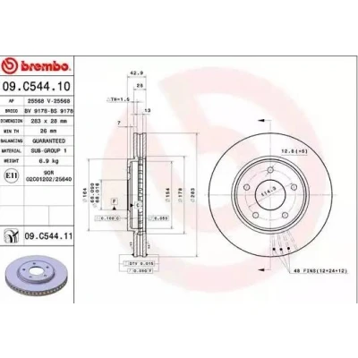 Bilde av BREMBO COATED DISC LINE 09.C544.11 Bremseskiver 283 28 5 innvendig ventilert belagt NISSAN: Leaf I, II, NV200 / Evalia Minibuss