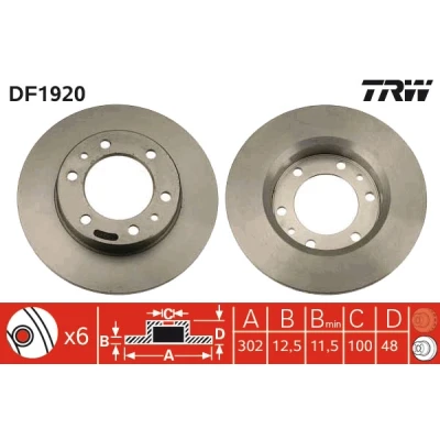 Bilde av TRW DF1920 Bremseskiver 302 12,5 6 139,7 fullt ut spraylakkert TOYOTA: Land Cruiser Prado 70 SUV, 80, HILUX 5 Pick up